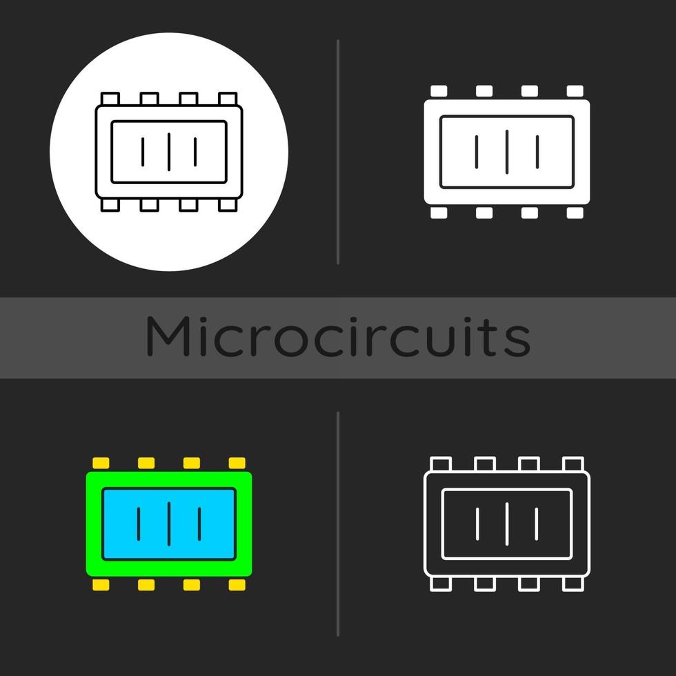 ícone de tema escuro de peças de microchip inteligente vetor