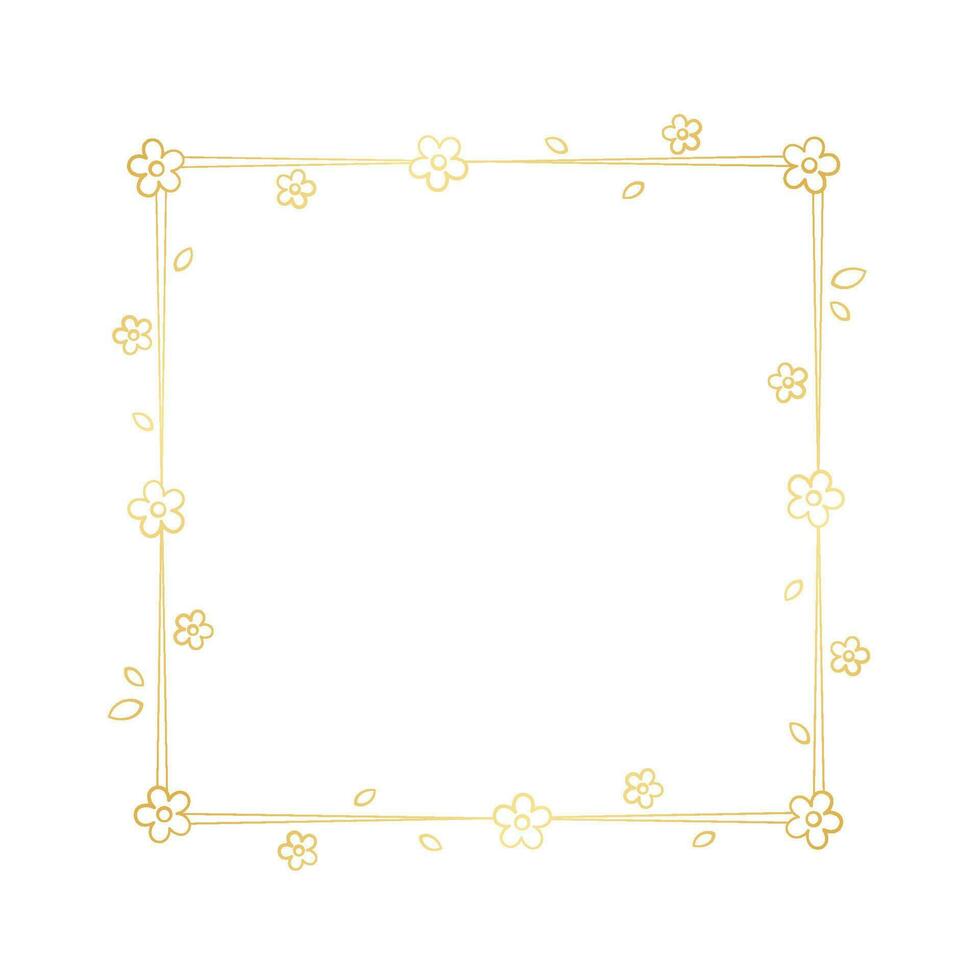 ouro quadrado floral quadro, Armação esboço doodle. dourado Primavera fronteira modelo, florescer Projeto elemento para casamento, cumprimento cartão. vetor