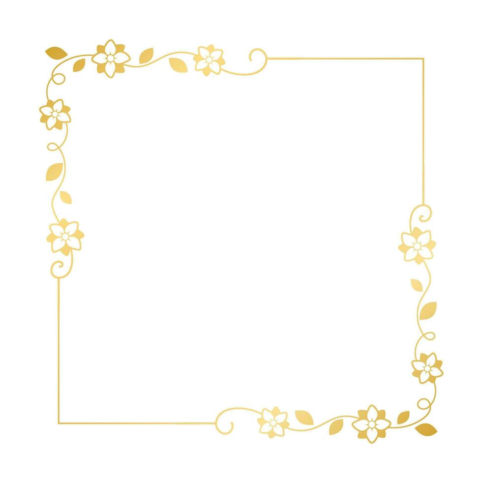ouro floral quadrado quadro. elegante linha fronteira, folhas e flores, Casamento convite e cartões, logotipo Projeto e cartazes modelo. simples mínimo estilo botânico vetor arte.