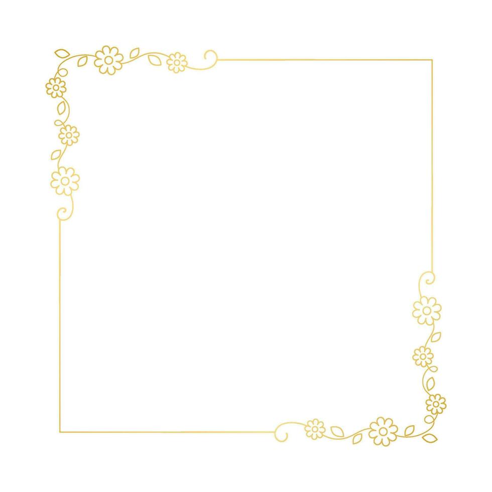 ouro floral quadrado quadro. elegante linha fronteira, folhas e flores, Casamento convite e cartões, logotipo Projeto e cartazes modelo. simples mínimo estilo botânico vetor arte.