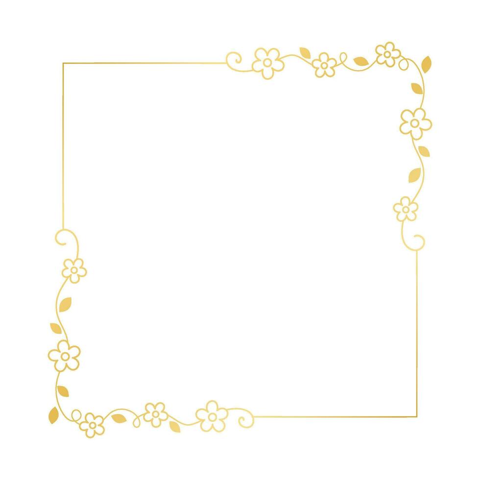 ouro floral quadrado quadro. elegante linha fronteira, folhas e flores, Casamento convite e cartões, logotipo Projeto e cartazes modelo. simples mínimo estilo botânico vetor arte.