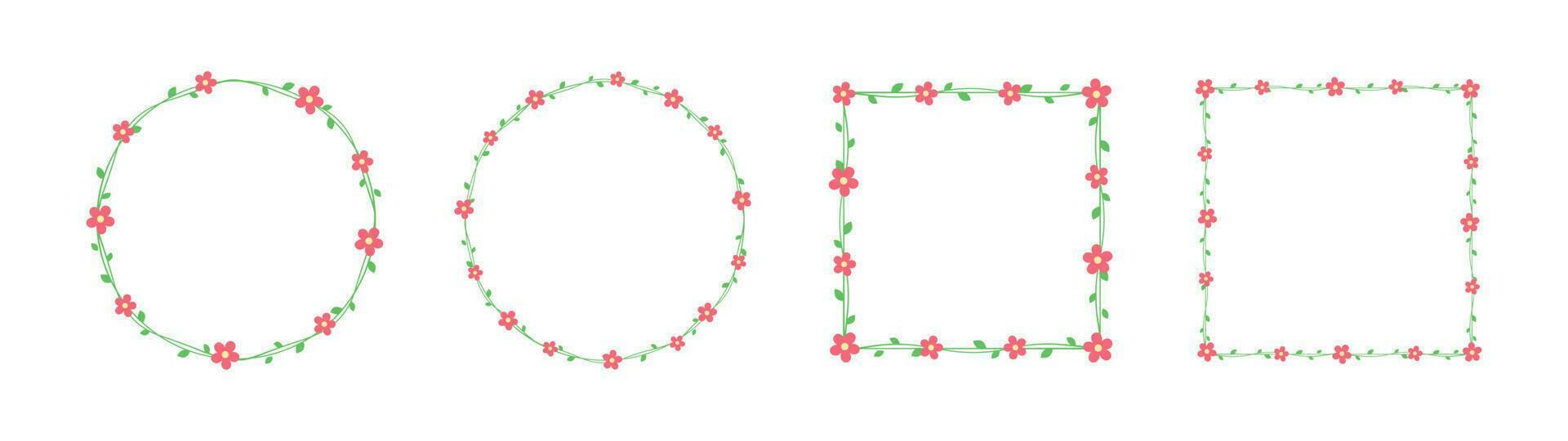 verde videira com vermelho flores quadros e fronteiras definir, floral botânico Projeto elemento vetor ilustração