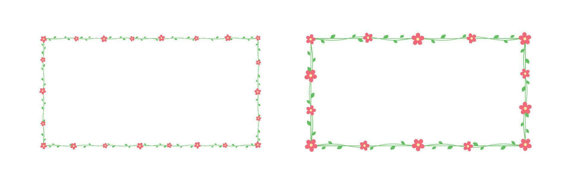 retângulo verde videira com vermelho flores quadro, Armação e fronteira definir, floral botânico Projeto elemento vetor ilustração