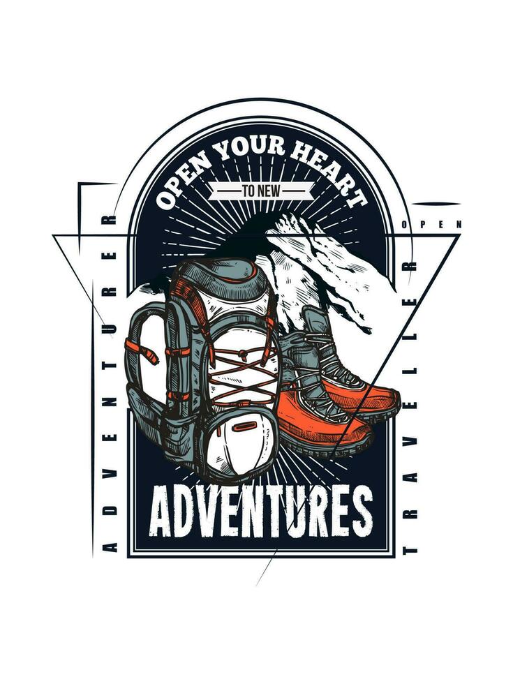 design de camiseta de viagem de turismo, design de camiseta de viagem de aventura vetor