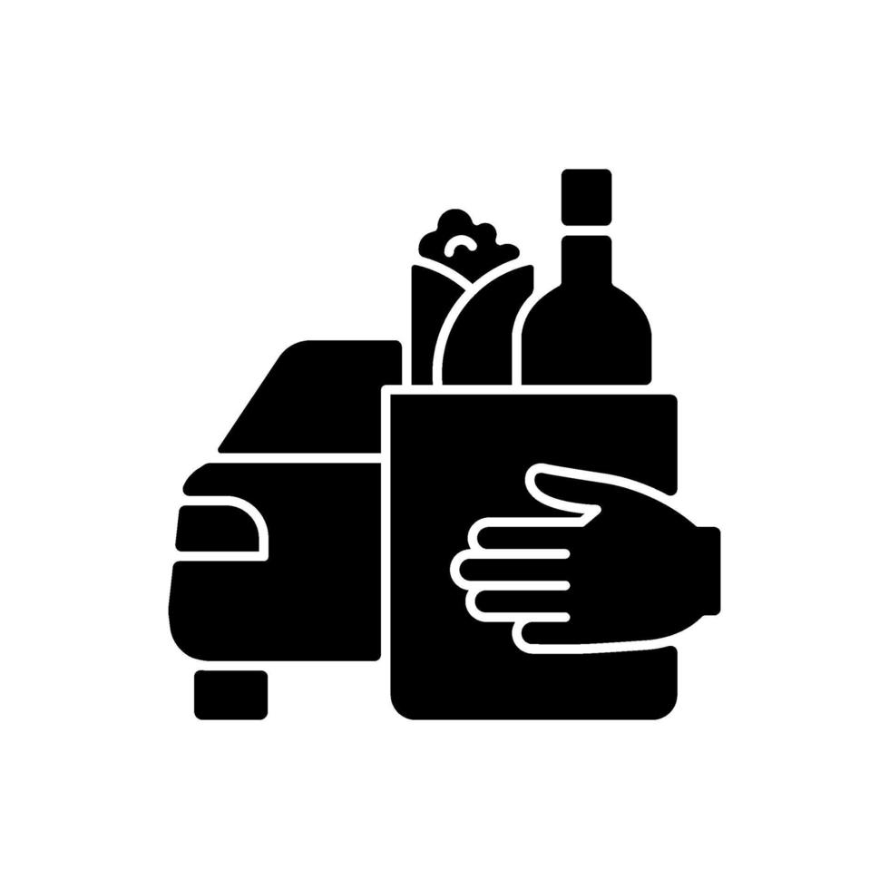 ícone de glifo preto de coleta de bebidas e alimentos na calçada vetor