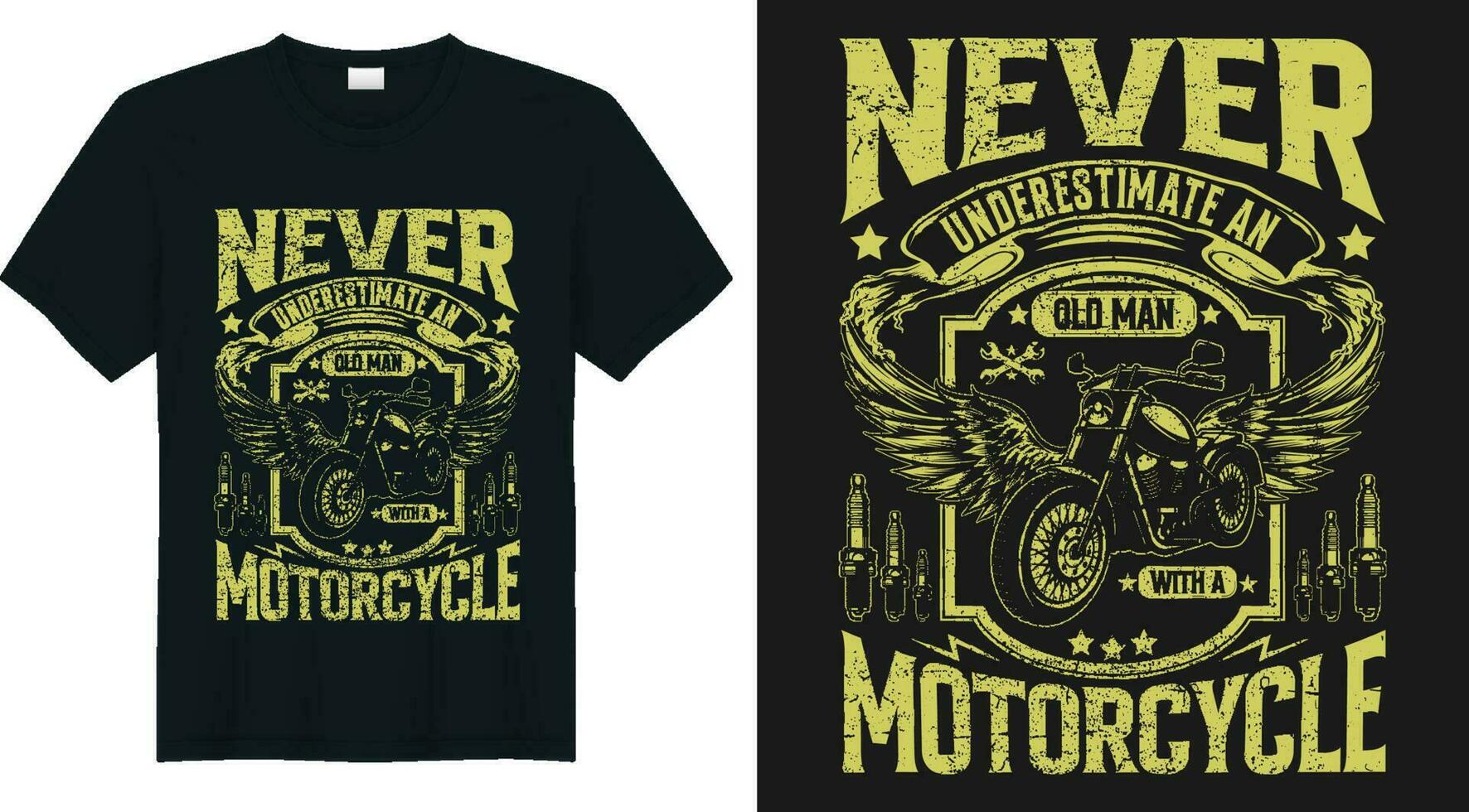 Nunca subestimar a velho homem com uma motocicleta t camisa Projeto vetor
