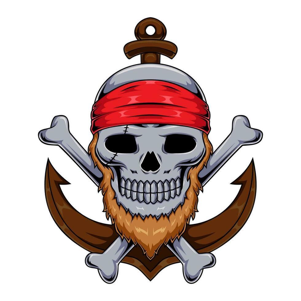 ilustração do pirata humano crânio mascote personagem com asas e arco de cabelo vetor