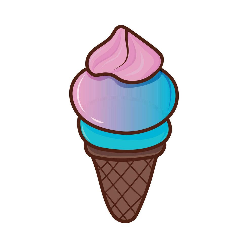 Rosa azul gelo creme dentro uma waffle cone isolado em uma branco fundo. uma vetor plano esboço ícone. quadrinho personagem dentro estilo cartoon ilustração