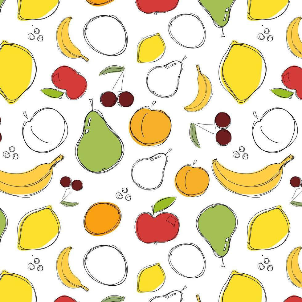 comida, frutas e citrino. vetor linear ilustração. desatado padronizar para poster, cartão postal ou têxtil.