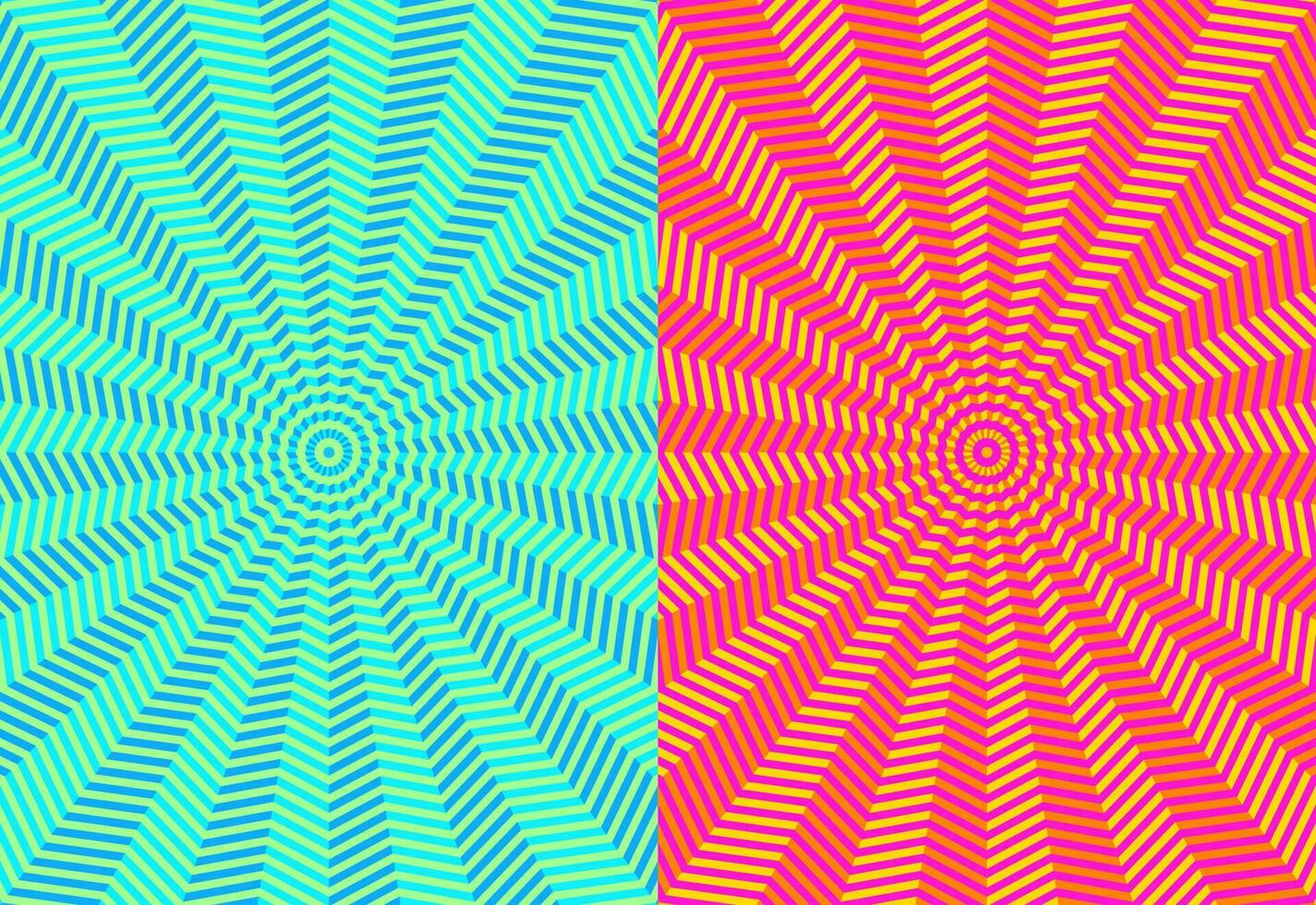 abstrato azul, rosa, amarelo fundo padronizar. uma circular radial ilusão estendendo a partir de a Centro. vinte aguçado Estrela geométrico formas alternar Sombrio e luz cores. vetor ilustração.