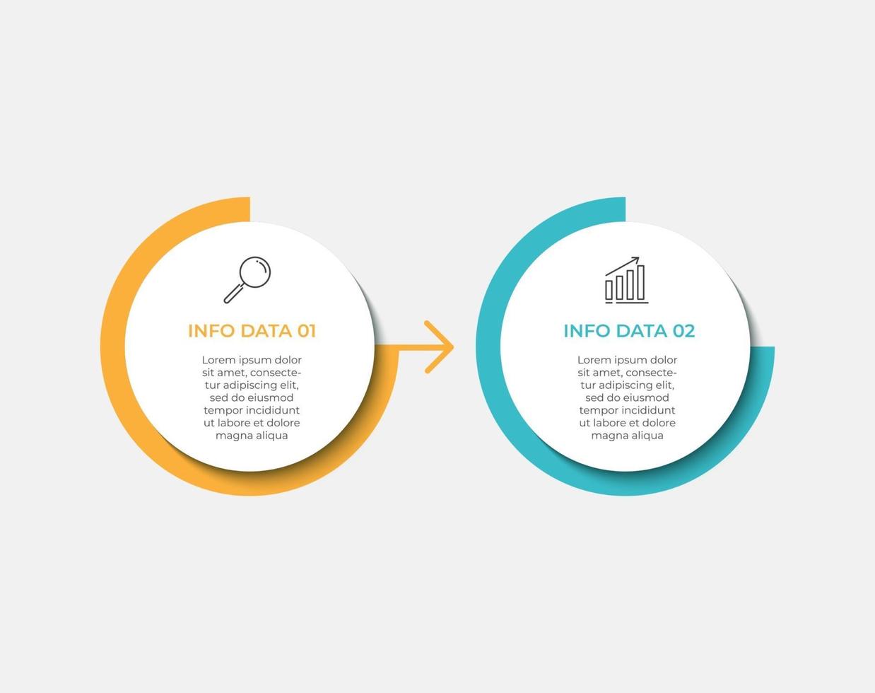 cronograma mínimo do modelo de infográficos de negócios com opções de 2 etapas e ícones de marketing vetor