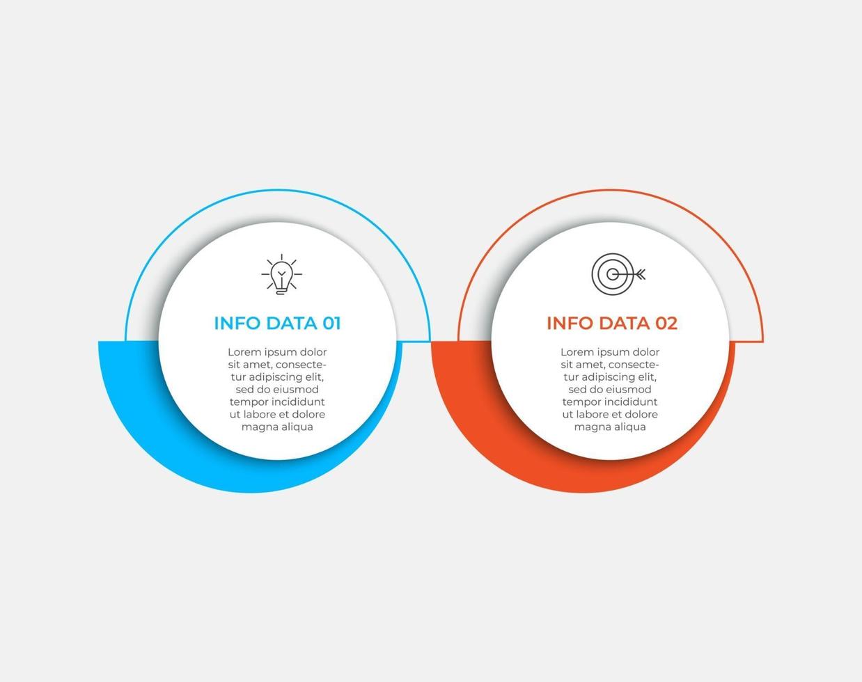 cronograma mínimo do modelo de infográficos de negócios com opções de 2 etapas e ícones de marketing vetor