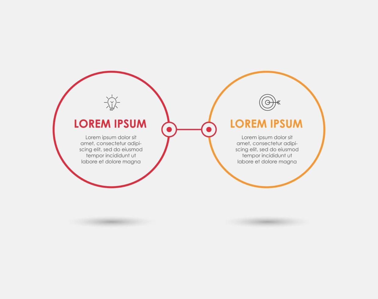 cronograma mínimo do modelo de infográficos de negócios com opções de 2 etapas e ícones de marketing vetor