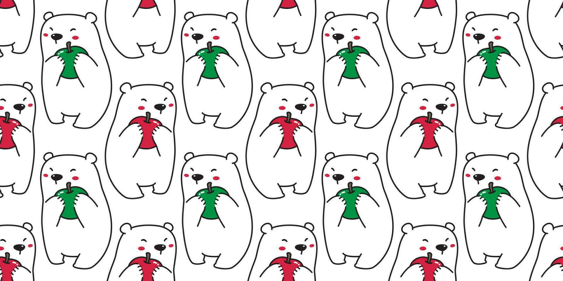 Urso desatado padronizar vetor polar Urso Natal maçã desenho animado cachecol isolado telha fundo repetir papel de parede