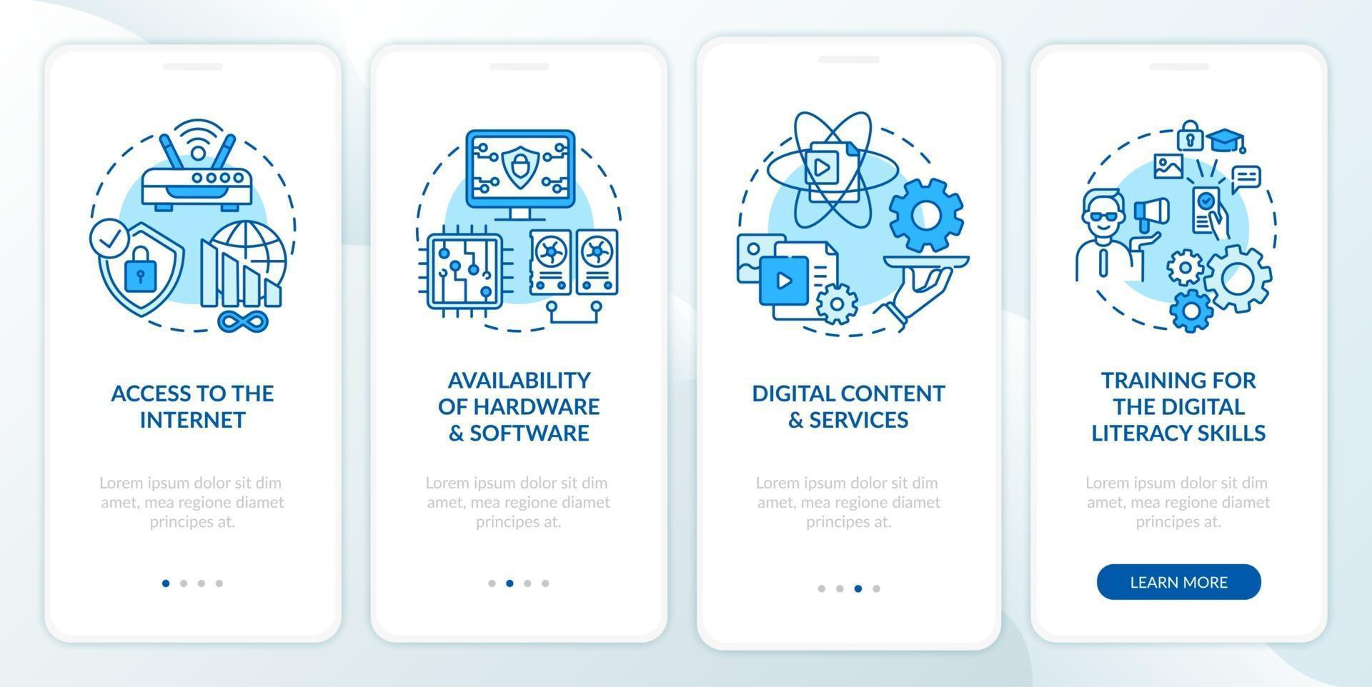 componente de inclusão digital tela azul da página do aplicativo móvel de integração com conceitos vetor