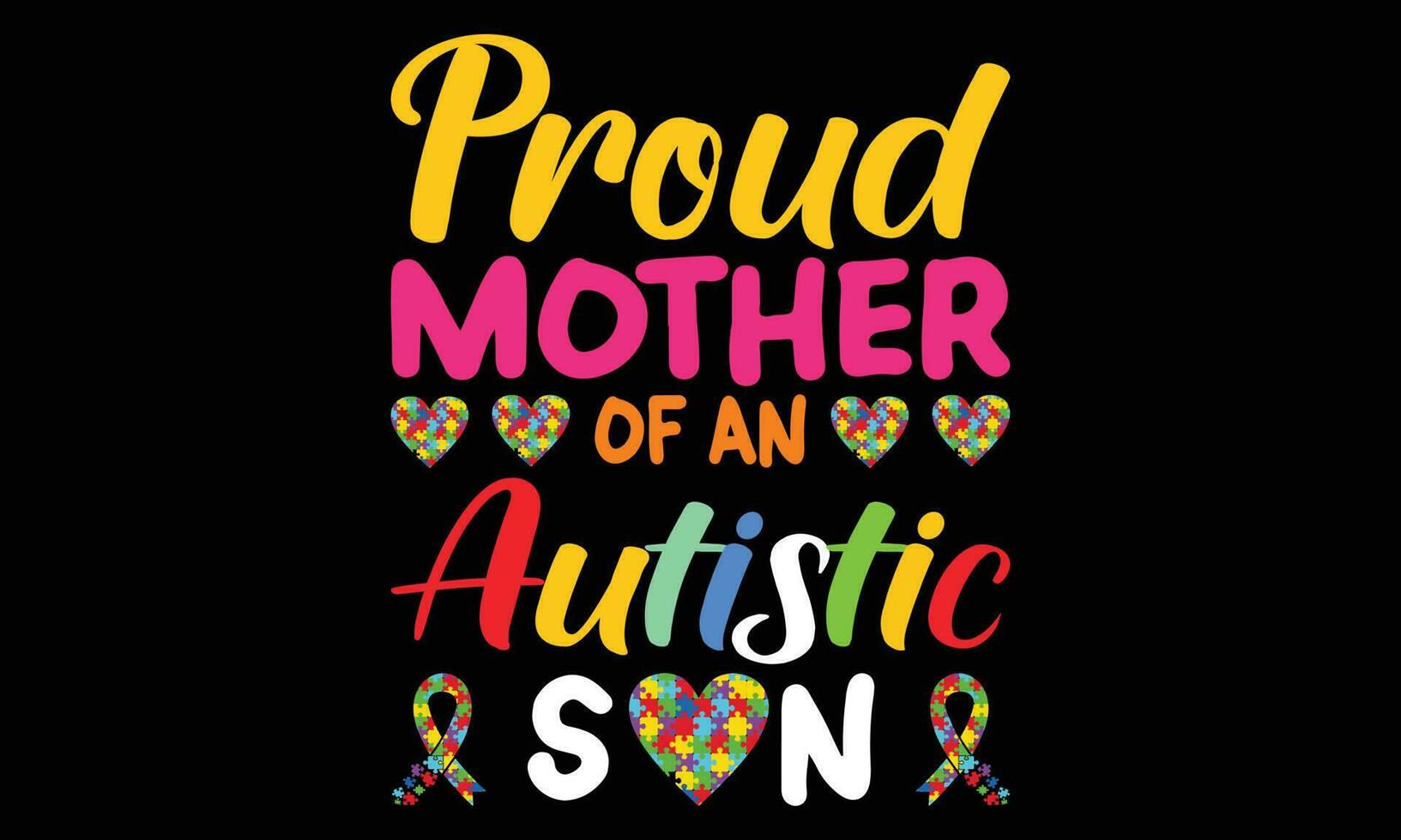 orgulhoso mãe do a autista filho camiseta Projeto vetor ilustração- autismo camiseta Projeto conceito. todos desenhos estão colorida e criada usando fita, quebra-cabeças, amor, etc