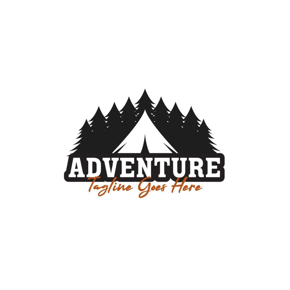 criativo ao ar livre logotipo do acampamento e aventura viagem período de férias floresta Projeto ilustração idéia vetor