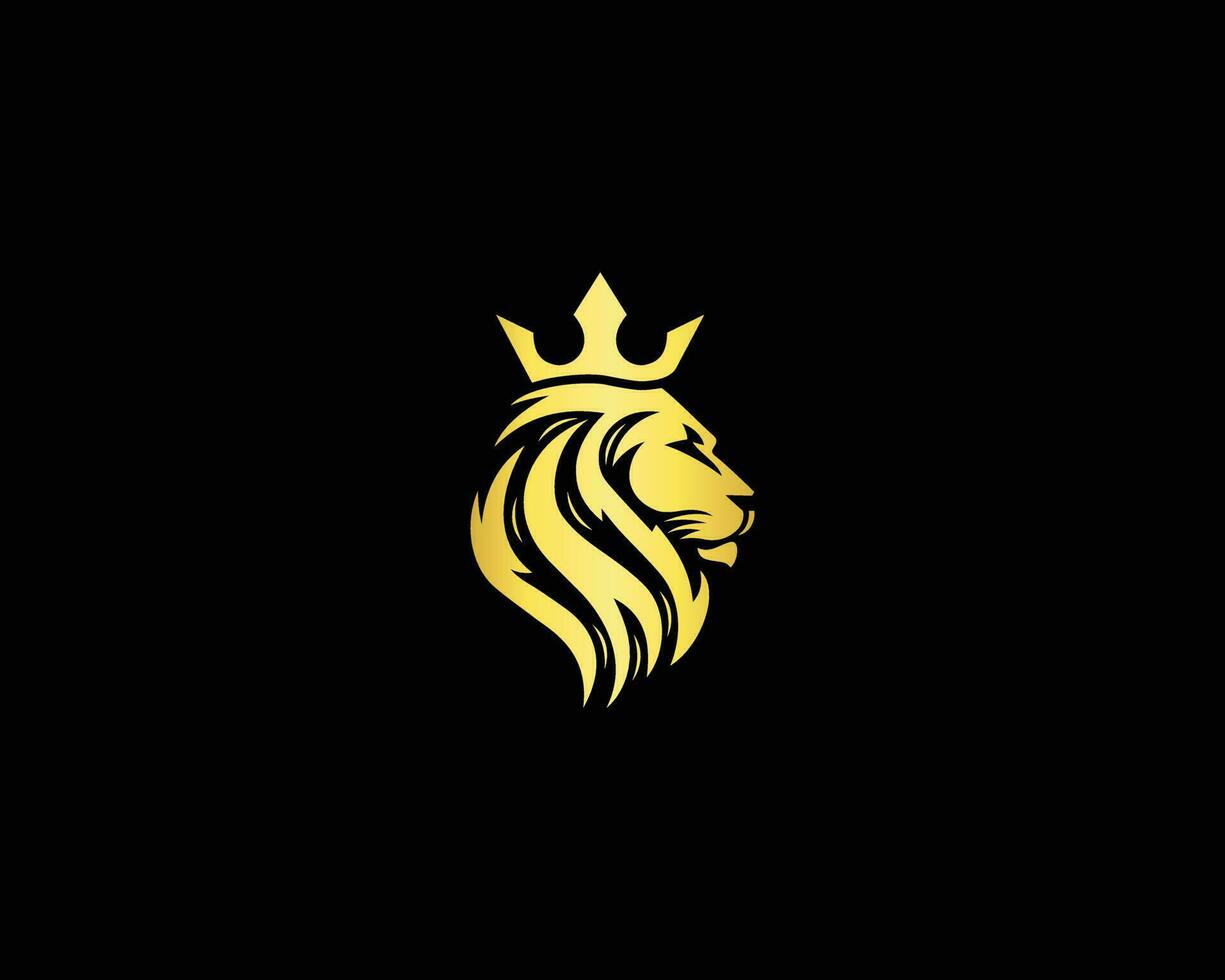 Prêmio luxo real rei leão coroa símbolos elegante ouro leo animal logotipo Projeto. marca identidade ícone. vetor modelo ilustração.