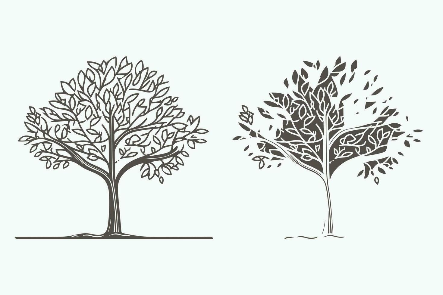 árvore linha arte vetor, árvore silhueta vetor, Preto e branco árvore arte, linha das árvores arte coloração livro, árvore vetor isolado