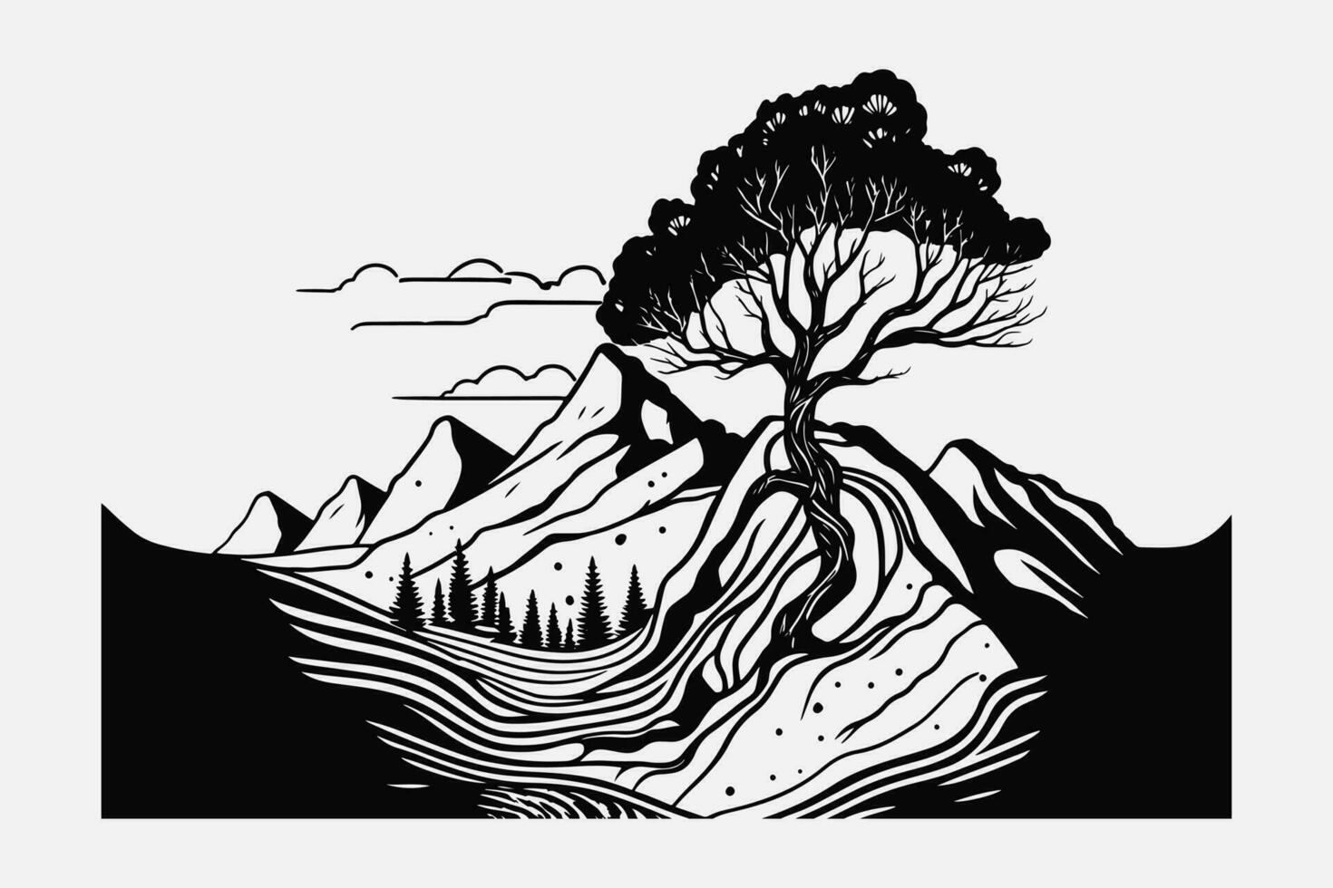 montanha vetor, montanha silhueta, sortido montanha árvore vetor, mão desenhado montanha vetor, montanha ícone ilustrações vetor