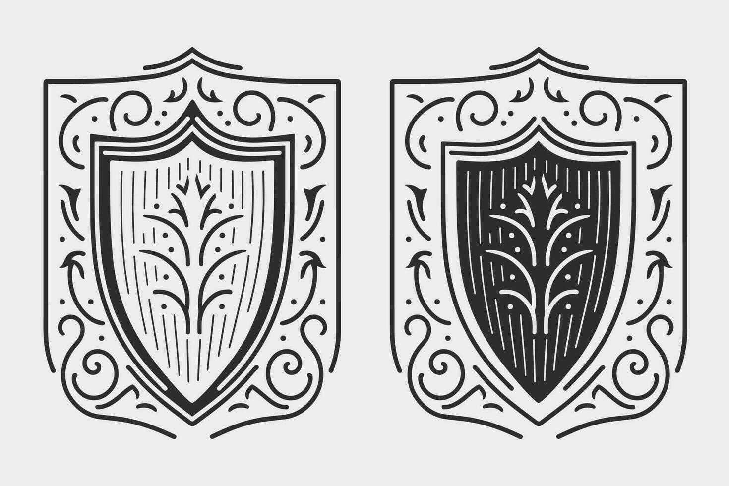 escudo vetor, escudo esboço estilo linha arte, medieval escudo, real escudo, heráldico escudo, heráldico ornamental escudos coleção vetor