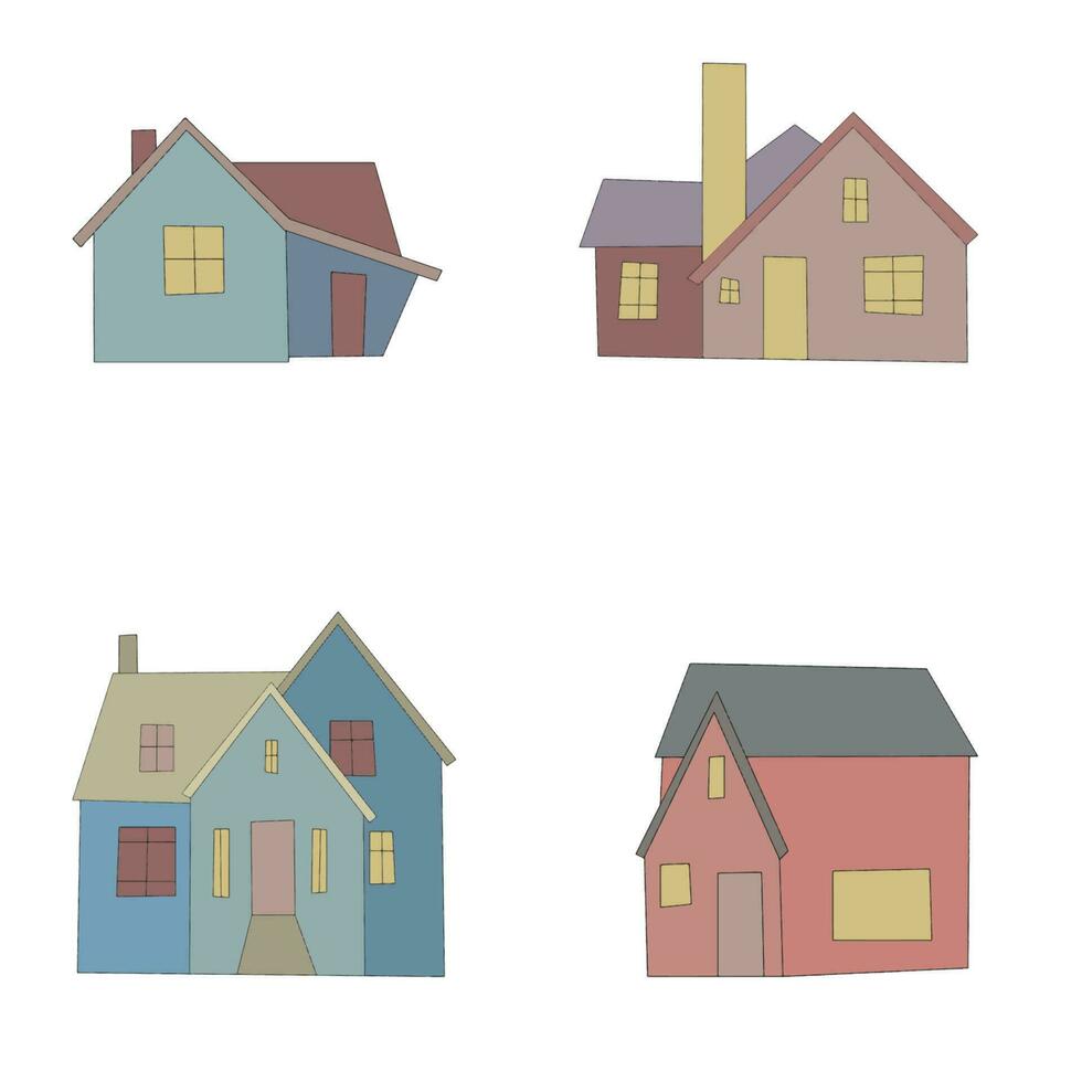 conjunto de ilustração vetorial de casas de bonito dos desenhos animados. casinha, casa colorida, ilustração de casas planas. vetor