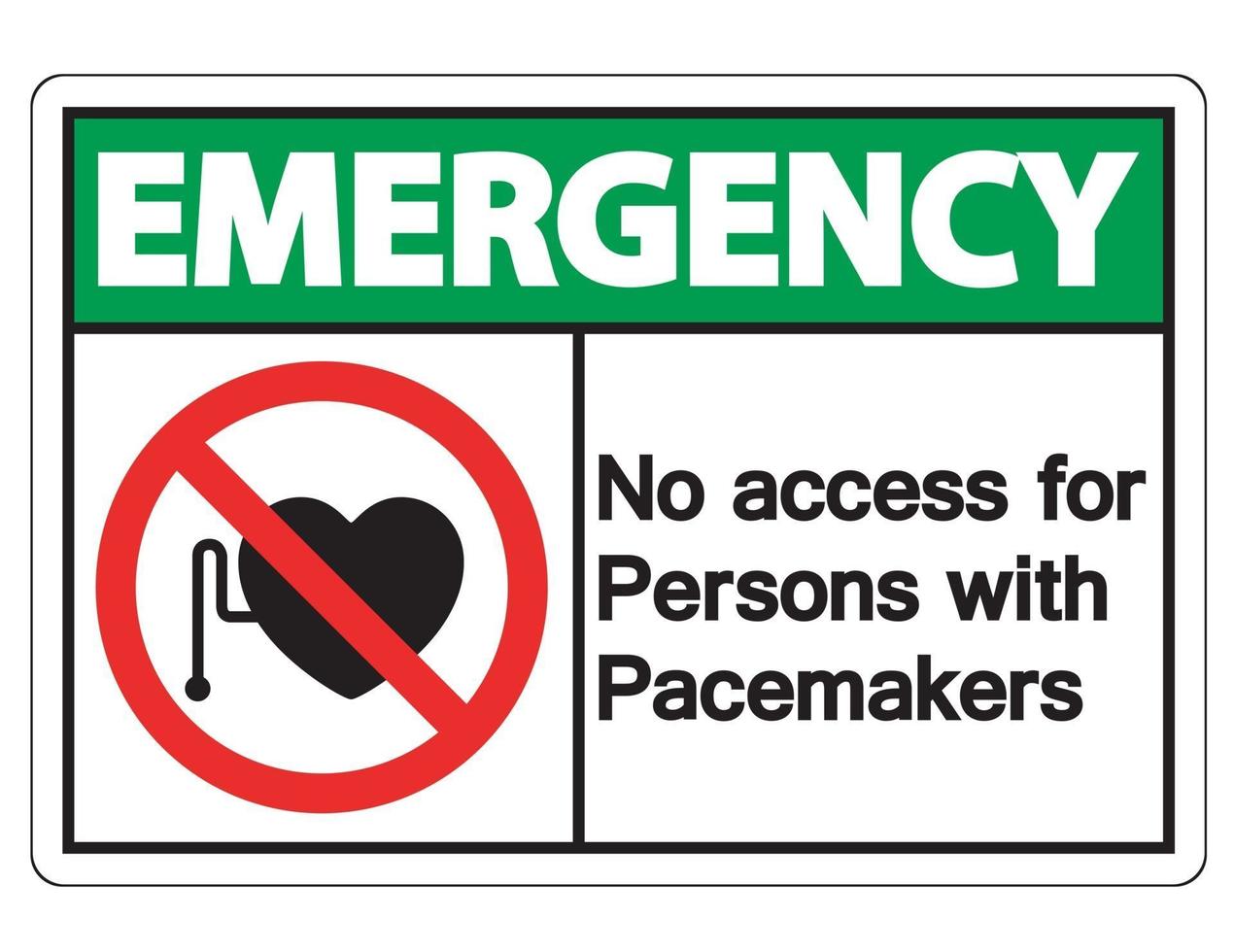 emergência sem acesso para pessoas com sinal de símbolo de marca-passo em fundo branco vetor