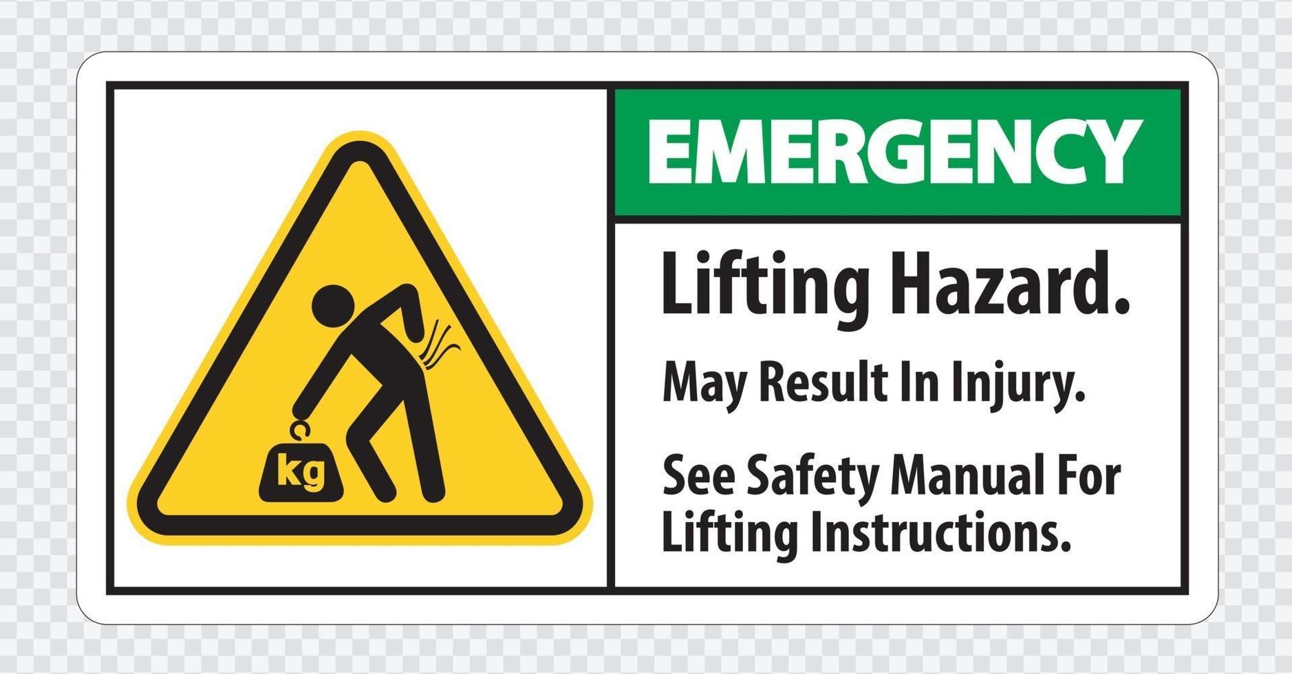 risco de elevação pode resultar em ferimentos, consulte o manual de segurança para obter o símbolo de instruções de elevação vetor