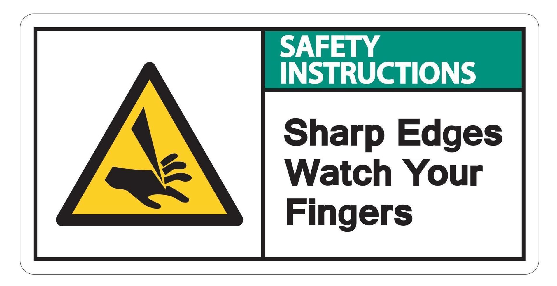 instruções de segurança, pontas afiadas, cuidado com o símbolo dos dedos no fundo branco vetor