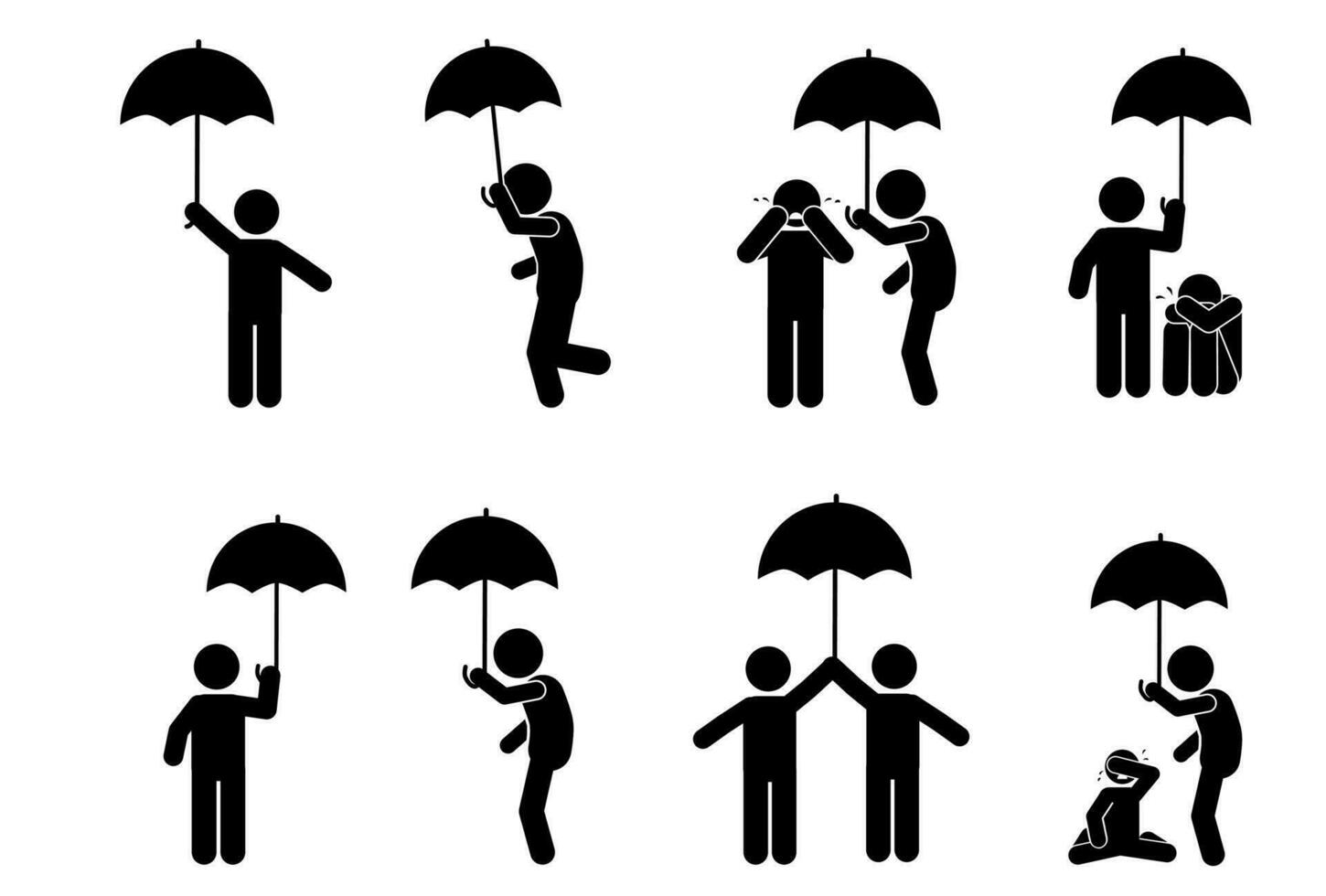 pessoas com guarda-chuvas. a chuvas. bastão figura vetor