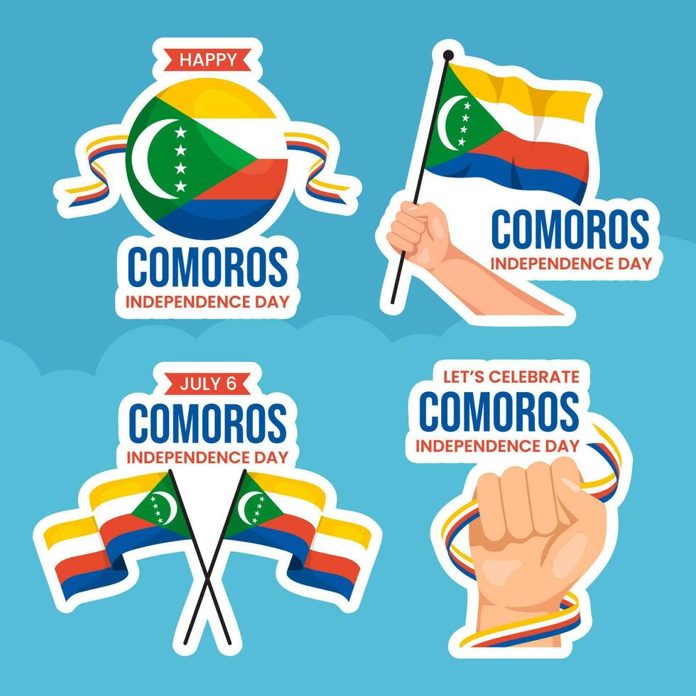 feliz Comores independência dia rótulo ilustração plano desenho animado mão desenhado modelos fundo vetor