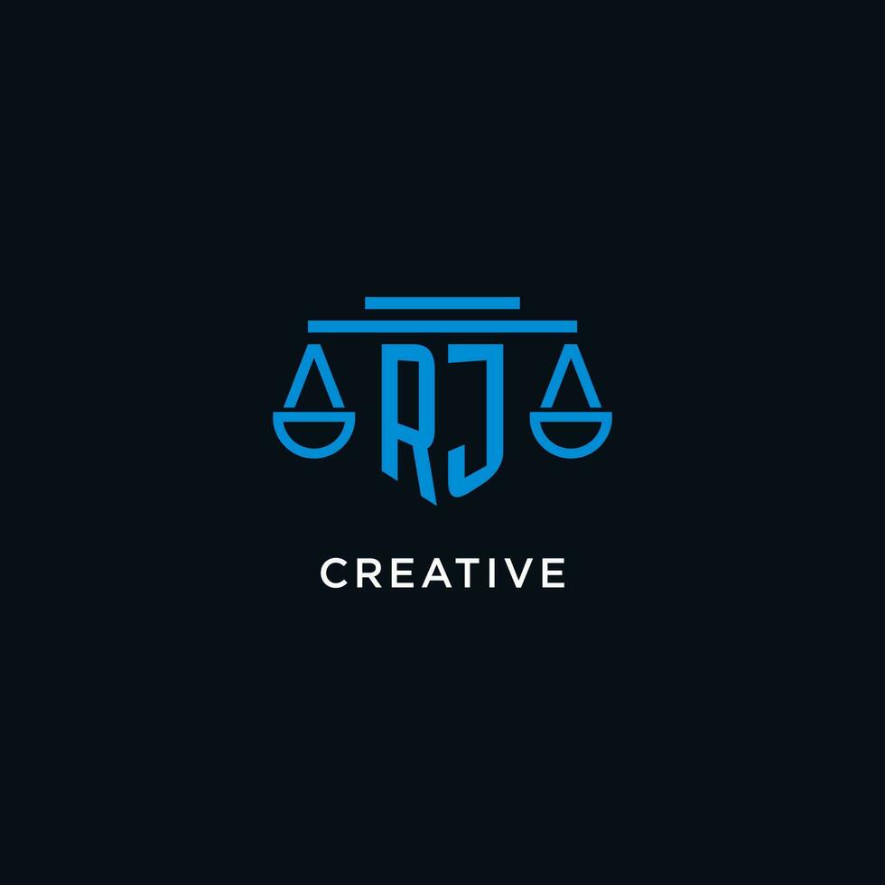 rj monograma inicial logotipo com balanças do justiça ícone Projeto inspiração vetor