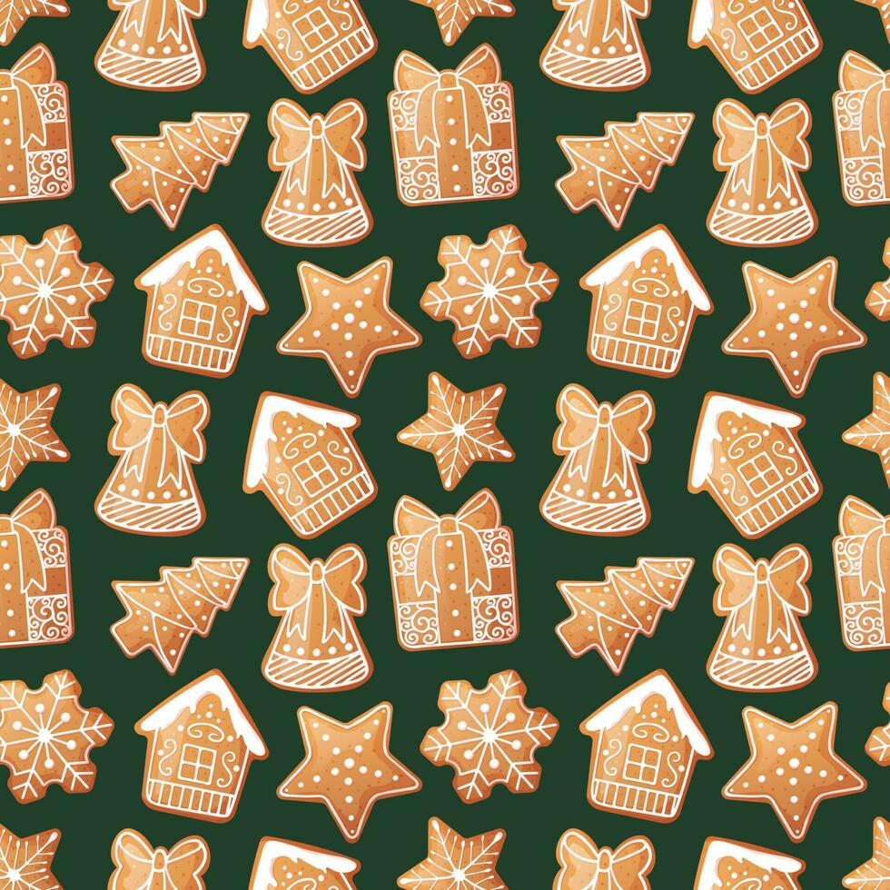 desatado padronizar com Natal Pão de gengibre. textura com Novo ano biscoitos e branco gelo. ótimo para papel, têxtil, papel de parede vetor