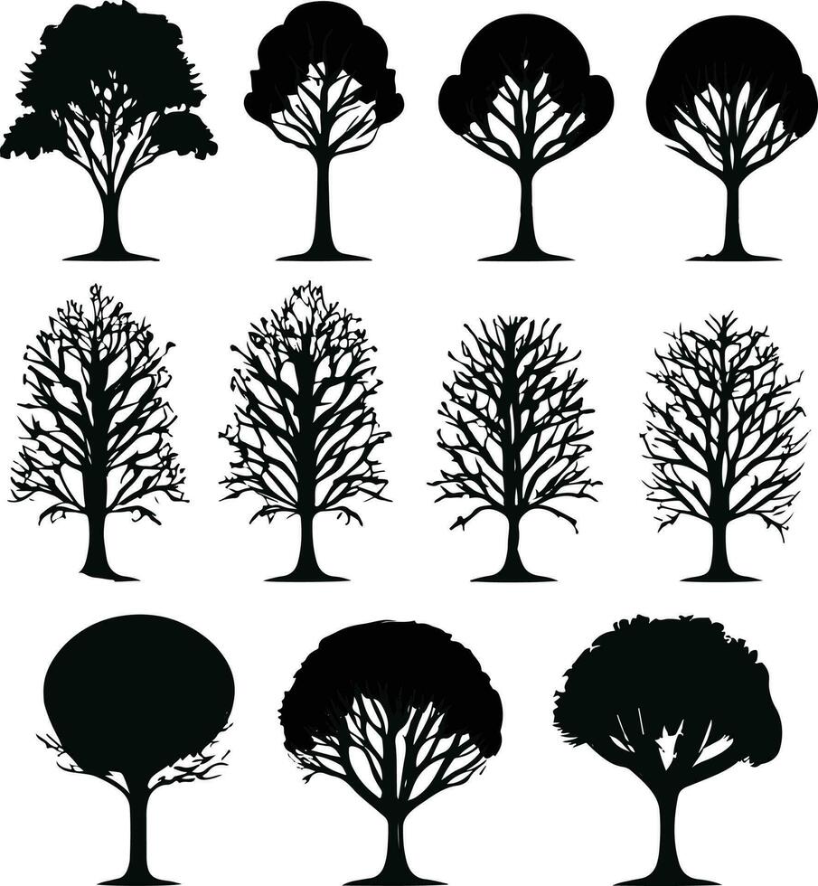 vetor conjunto do plantar e árvore silhueta ilustração, minimalista árvore silhueta conjunto