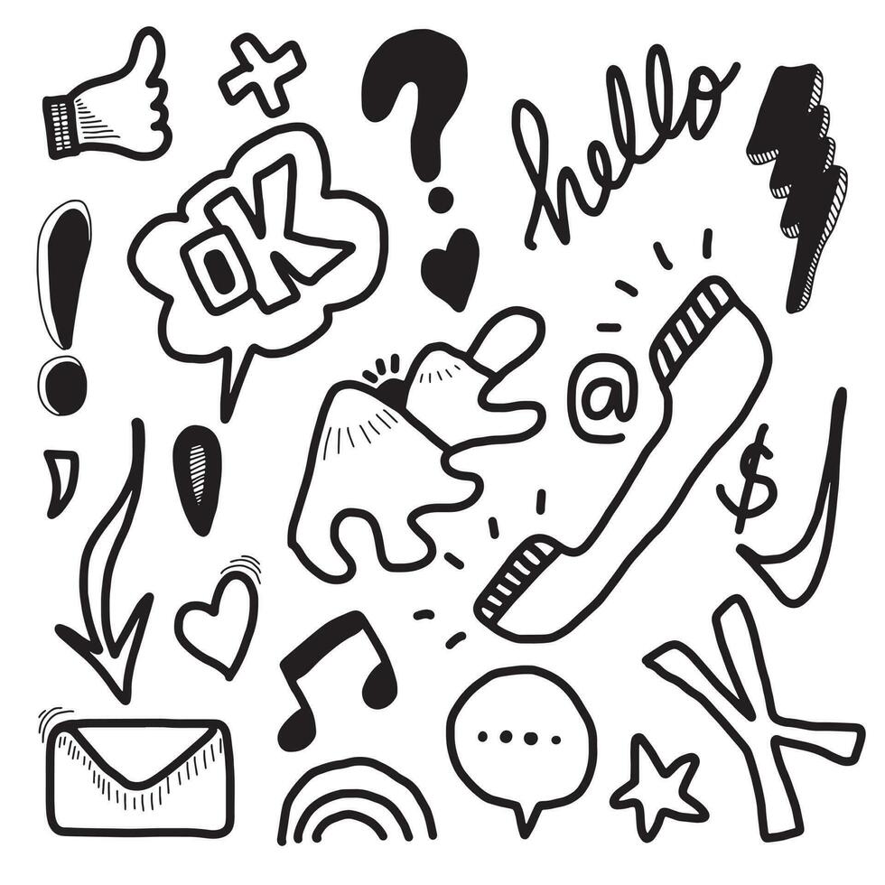 vector line art doodle cartoon conjunto de objetos e símbolos no tema da mídia social.
