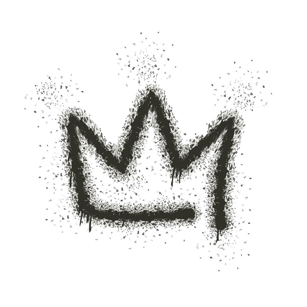 grafite estilo coroa com pulverização excessiva dentro Preto sobre branco. pulverizado coroa logotipo ícone com vazamento respingo respingos gotas. vetor ilustração.