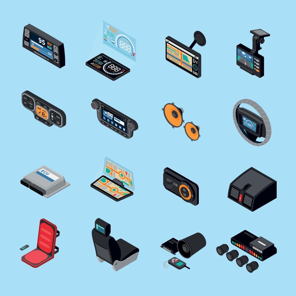 ilustração vetorial conjunto de ícones de eletrônicos para carros vetor