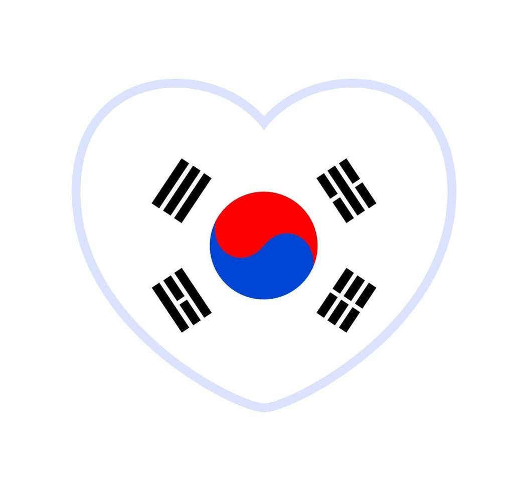 bandeira da Coreia do Sul em forma de ícone de coração símbolo de coração plano de amor no fundo da bandeira nacional vetor