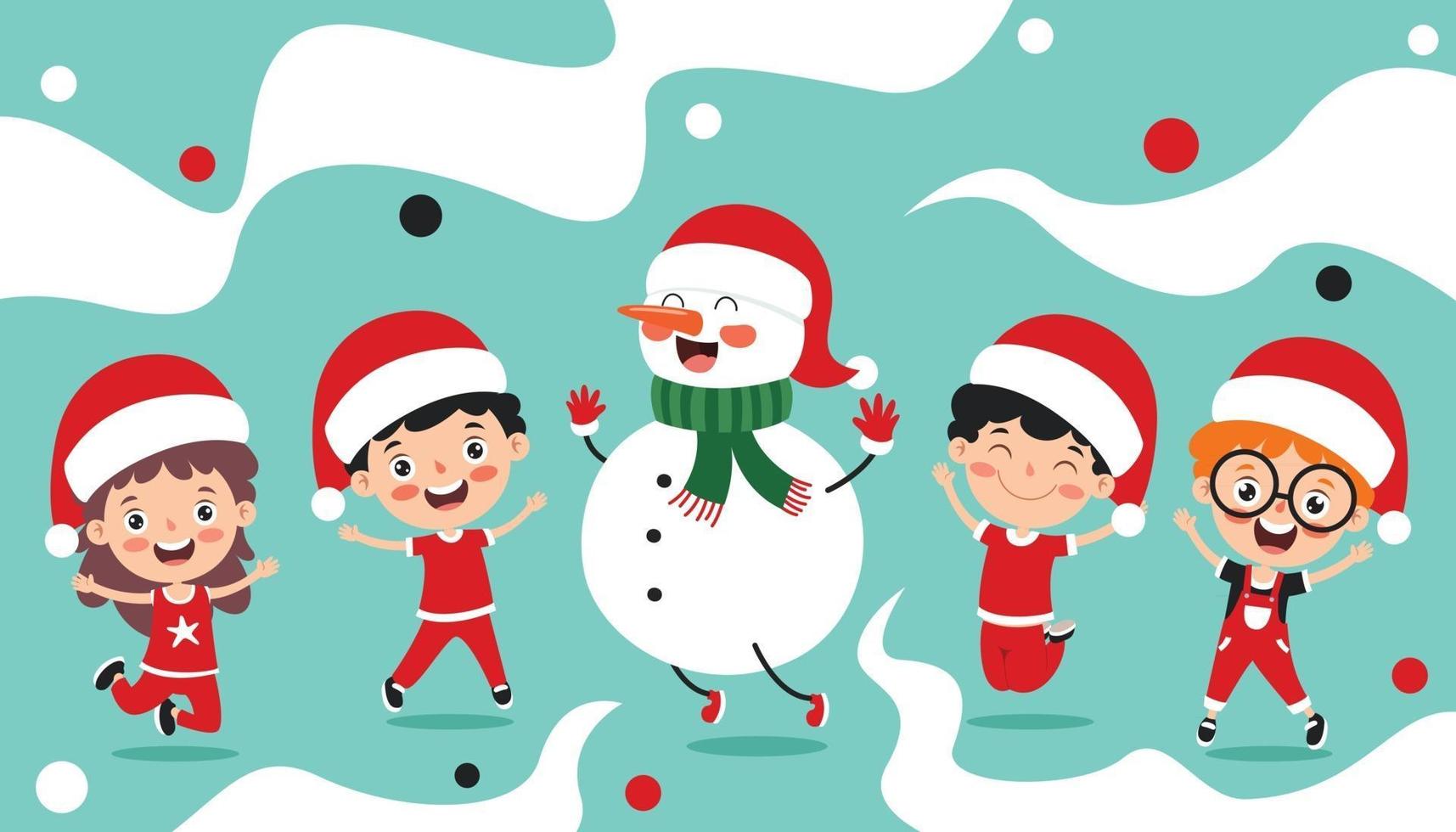 design de cartão de Natal com personagens de desenhos animados vetor