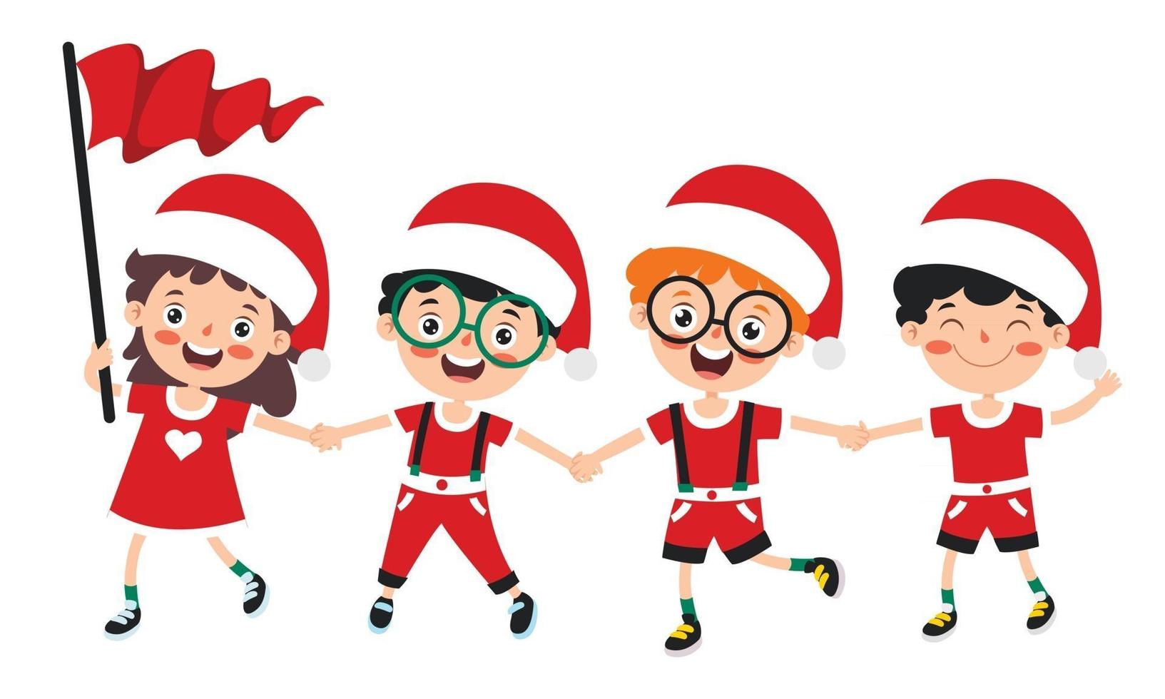 design de cartão de Natal com personagens de desenhos animados vetor