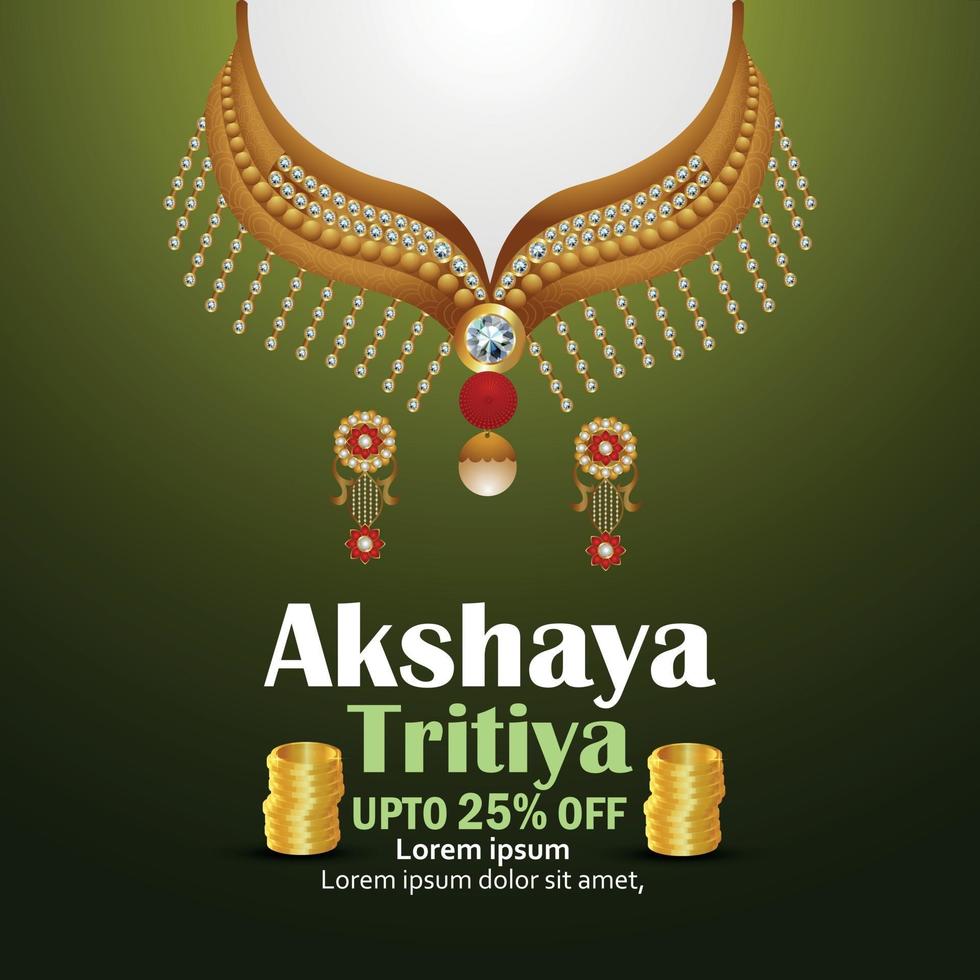 ilustração em vetor de cartão de desconto de venda de festival indiano akshaya tritiya com colar de ouro e diamantes