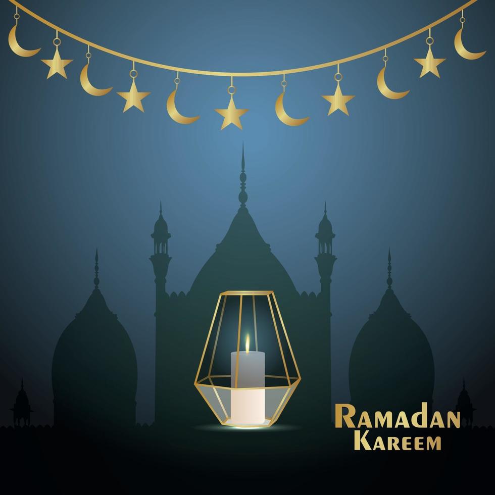 elegante vector lua dourada do ramadan kareem design de convite com mesquita