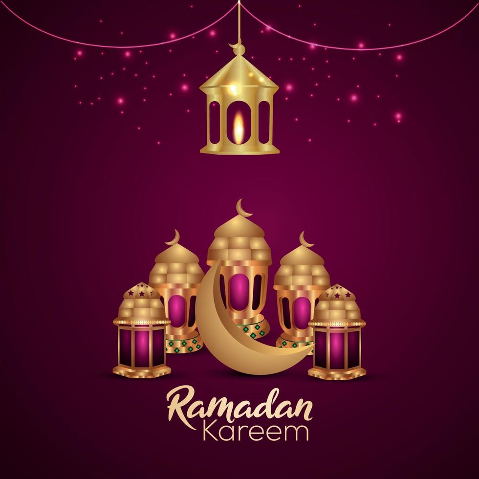 Ramadan Kareem ilustração vetorial realista lanterna árabe e lua no fundo criativo vetor