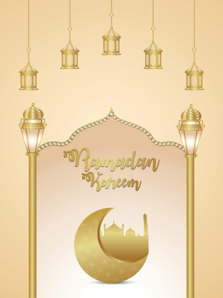 ilustração em vetor ramadan kareem e plano de fundo com lanterna dourada e lua