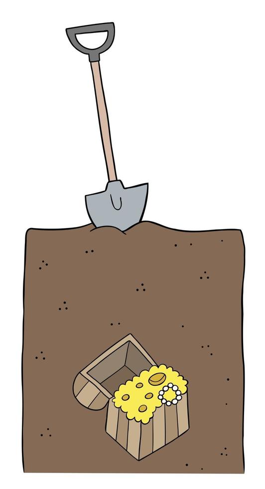 ilustração em vetor desenho animado de grande tesouro sob a pá e o solo
