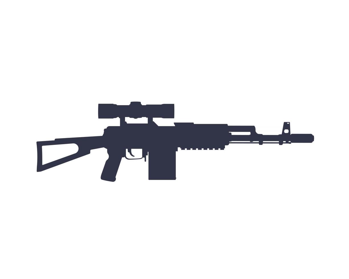 rifle de assalto ou arma automática com silhueta de vetor de mira óptica em branco