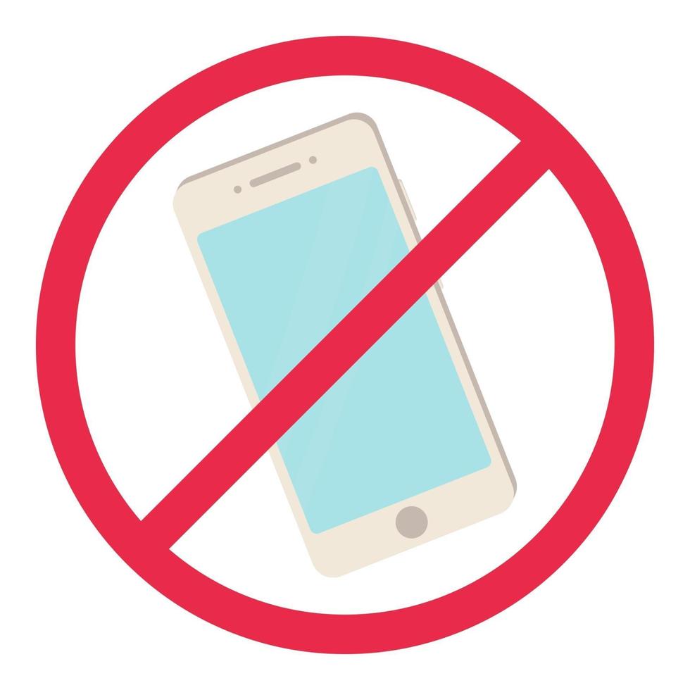 nenhum sinal de telefone smartphone vermelho símbolo de regra proibida desligar telefone não permitido conceito estoque vetor iilustration em estilo cartoon, isolado no branco
