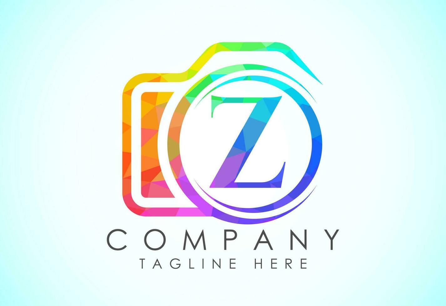 Inglês alfabeto z com uma Câmera ícone. baixo poli estilo logotipo para fotografia negócios, e companhia identidade vetor