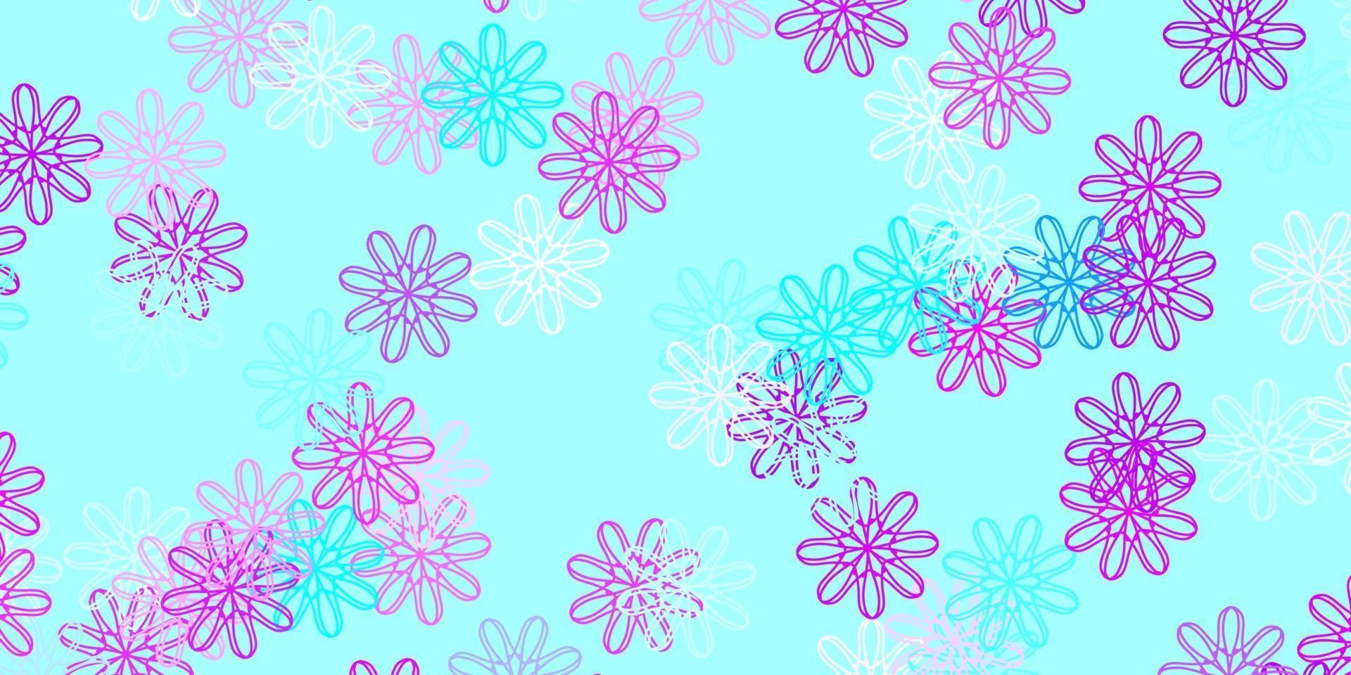 modelo de doodle de vetor rosa e azul claro com flores.