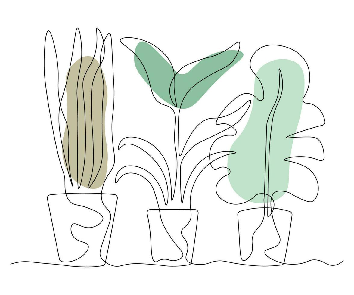 ilustração do uma solteiro contínuo linha conjunto do casa em vaso plantas de interior vetor